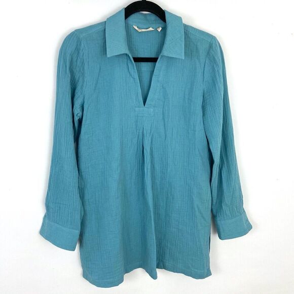 Soft Surroundings teal gauze long sleeve top XS - Picture 1 of 6